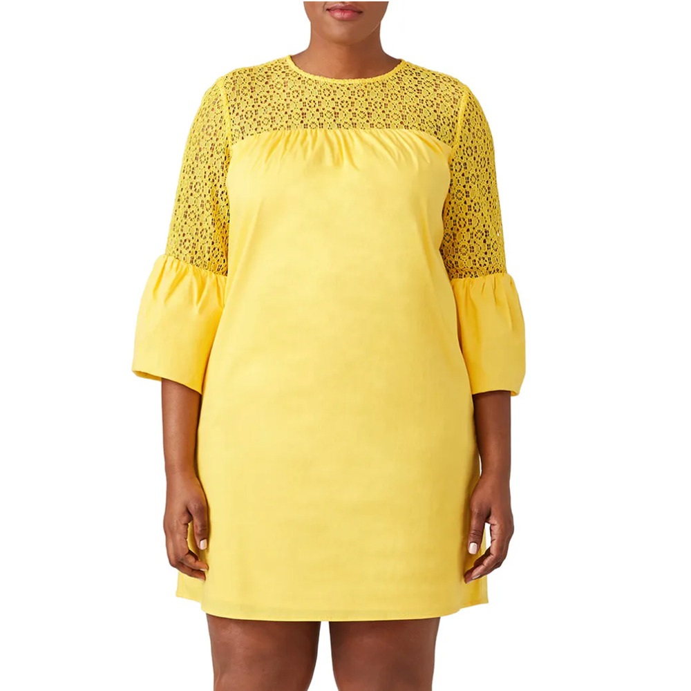 Draper James Yellow Shift Dress SIZE 14 Lace Romantic Babydoll Designer $146 - Picture 3 of 10